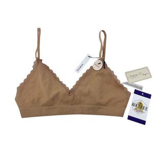 Forever 21 M/L Taupe Ribbed Seamless Bralette Lace Wireless Adjustable Straps